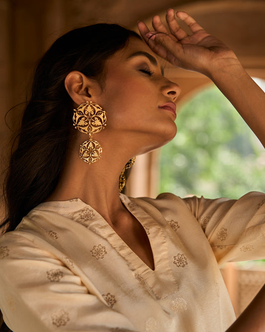 trueBrowns Gold-Polished Circle Drop Earrings | Swadesiicart