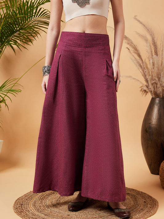 InWeave Women's Pink Wine Handloom Palazzo - Swadesiicart