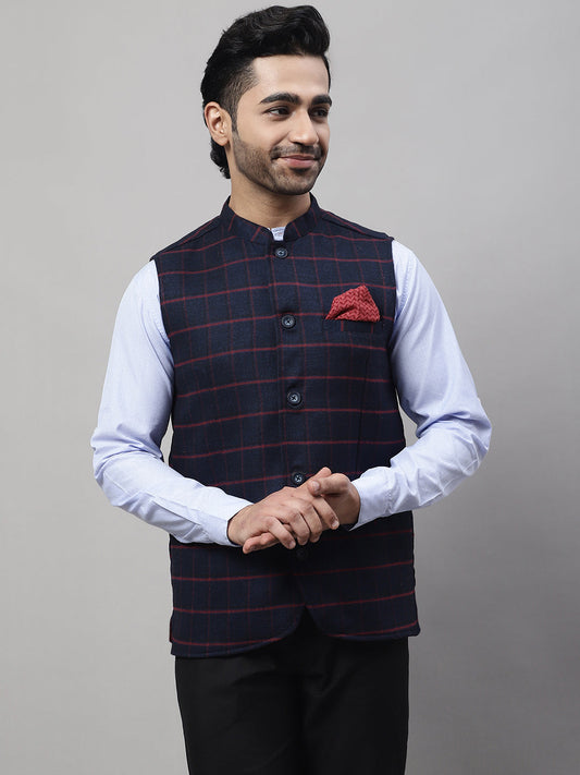 Even Apparels Men's Blue Nehru Jacket With Welt Pockets | Swadesiicart