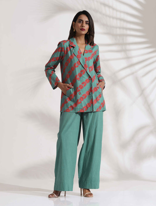 trueBrowns Green Cotton Print Jacket Top Co-ord Set - Swadesiicart