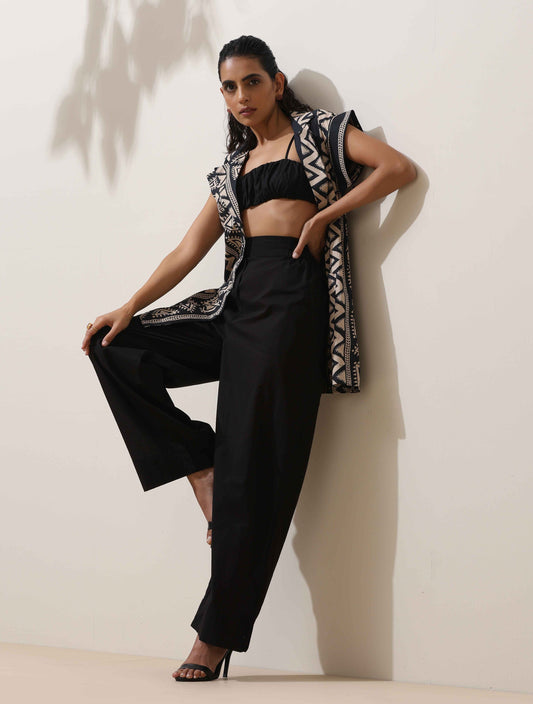 trueBrowns Beige Cotton Geometric Print Jacket Co-ord Set - Swadesiicart