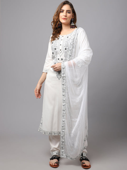 NOZ2TOZ Women's White Chinkankari Printed Kurta Set - Noz2Toz