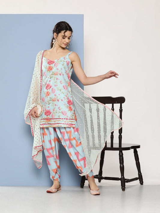 Ahalyaa Women Floral Printed Gotta Patti Kurti With Dhoti Pants & With Dupatta | Swadesiicart
