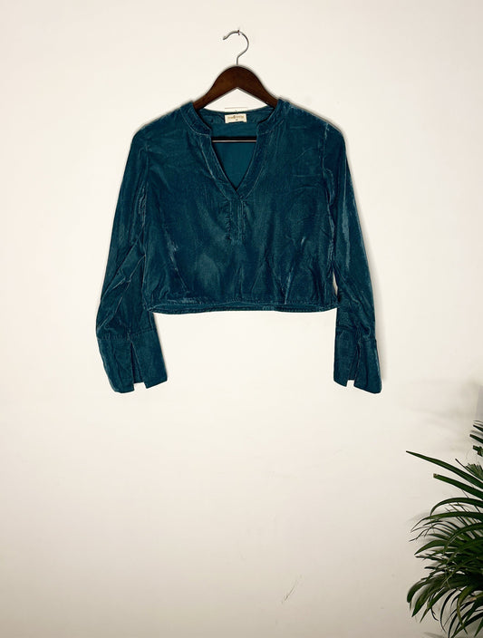 trueBrowns Blue Velvet Blouse | Swadesiicart