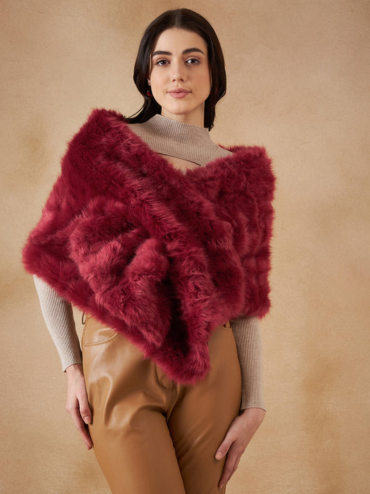 InWeave Women's Bright Rust Fur Cape - Swadesiicart