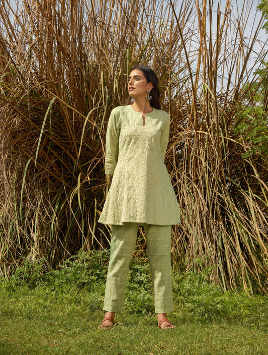 trueBrowns Green Cotton Embroidered Co-ord Set - Swadesiicart