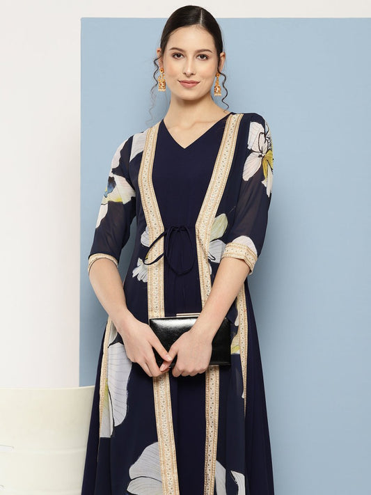 Ahalyaa Floral Printed Maxi Empire Ethnic Dress | Swadesiicart