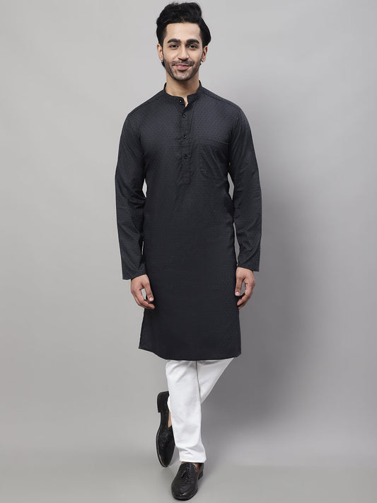 Even Apparels Black Pure Cotton Kurta With Band Collar | Swadesiicart