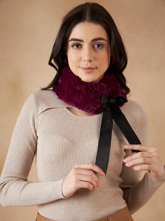 InWeave Women's Burgundy Fur Neckpiece - Swadesiicart