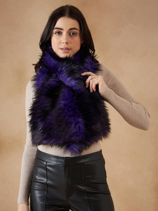 InWeave Women's Purple Black Faux Fur Neck Warmer - Swadesiicart