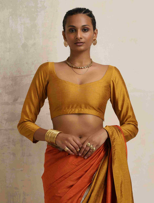 trueBrowns Gold Silk Blouse | Swadesiicart