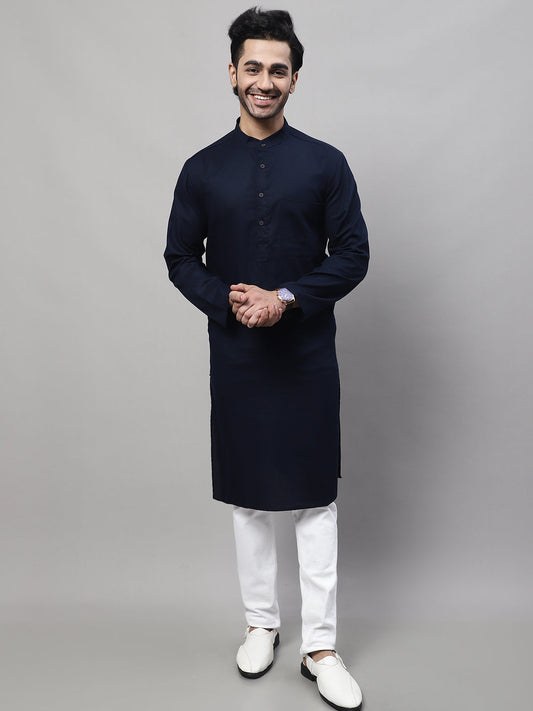 Even Apparels Blue Pure Cotton Kurta With Band Collar | Swadesiicart