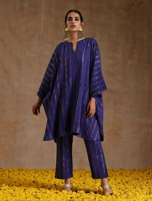 trueBrowns Spectrum Blue Gold Cotton Oversized Round Co-Ord Set - Swadesiicart