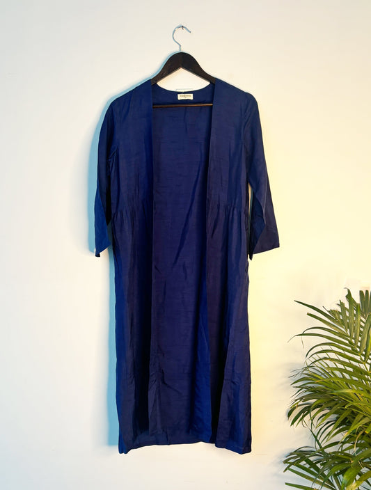 trueBrowns Blue Raw Silk Jacket | Swadesiicart