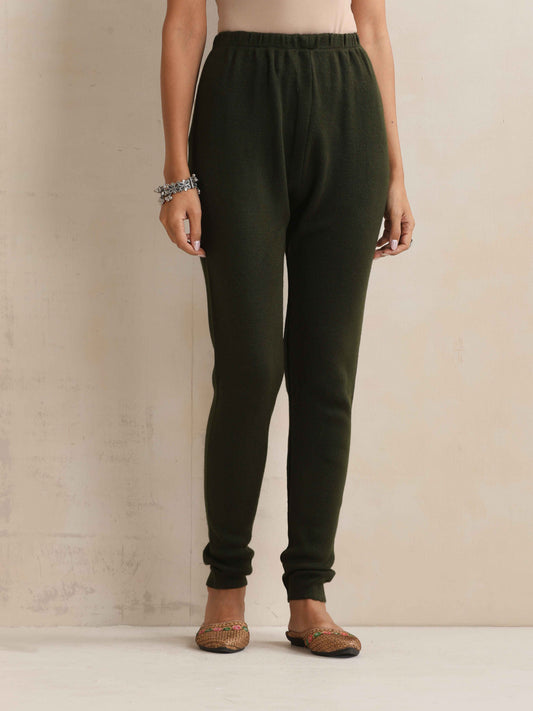 trueBrowns Green Woollen Leggings | Swadesiicart