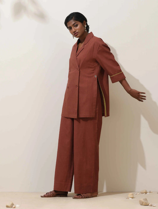 trueBrowns Brown Cotton Linen Co-Ord Set - Swadesiicart