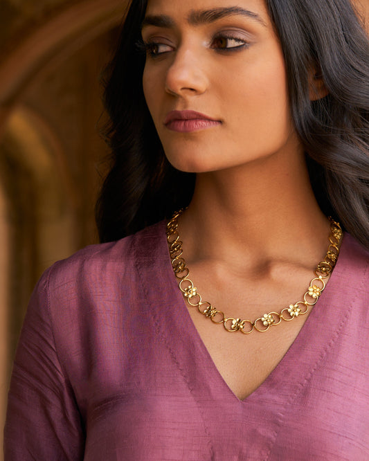 trueBrowns Gold-Polished Floral Necklace | Swadesiicart
