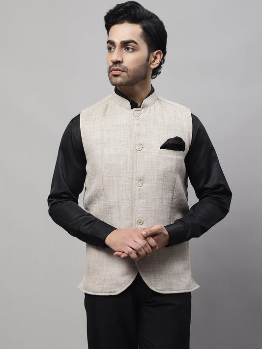 Even Apparels Men's Beige Nehru Jacket With Welt Pockets | Swadesiicart