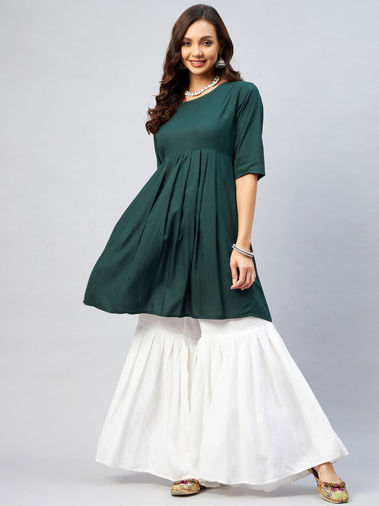 InWeave Women's Dark Green Short Anarkali Kurta - Swadesiicart