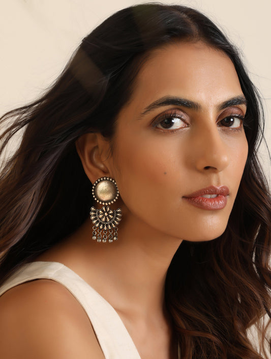 trueBrowns Silver Crescent Floral Earrings | Swadesiicart