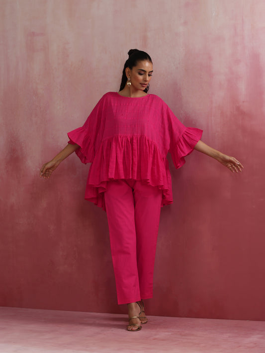 trueBrowns Pink Cotton Dobby Co-ord set - Swadesiicart