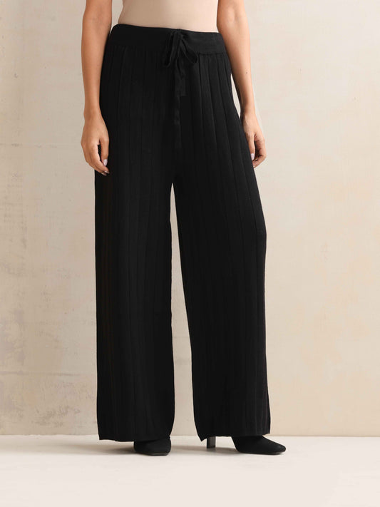 trueBrowns Black Woollen Flared Pants | Swadesiicart