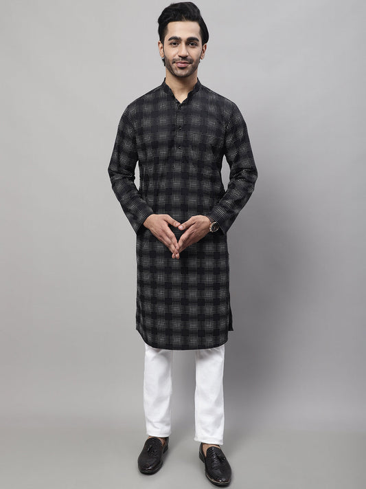 Even Apparels Black Pure Cotton Kurta With Band Collar | Swadesiicart
