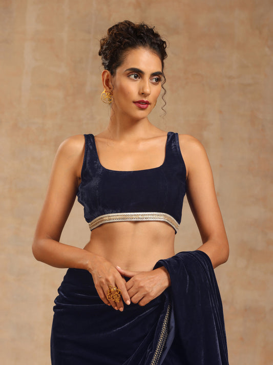 trueBrowns Midnight Blue Velvet Sleeveless Blouse | Swadesiicart