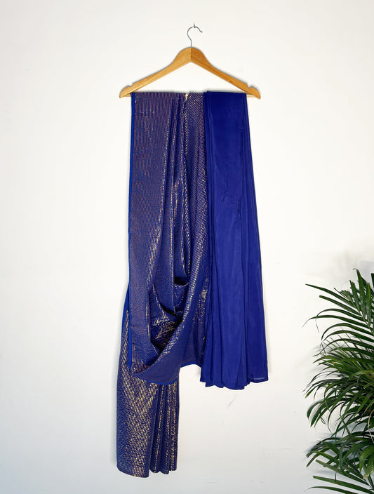 trueBrowns Electric Blue Metallic Saree | Swadesiicart