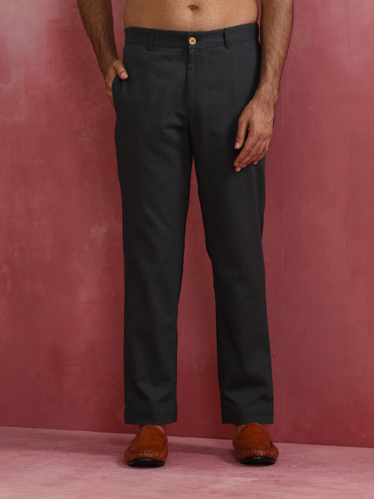 trueBrowns Men's Charcoal grey Cotton Twill Pants | Swadesiicart