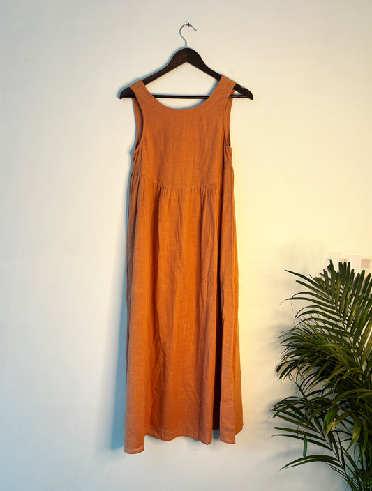 trueBrowns Orange Gauze Dress | Swadesiicart