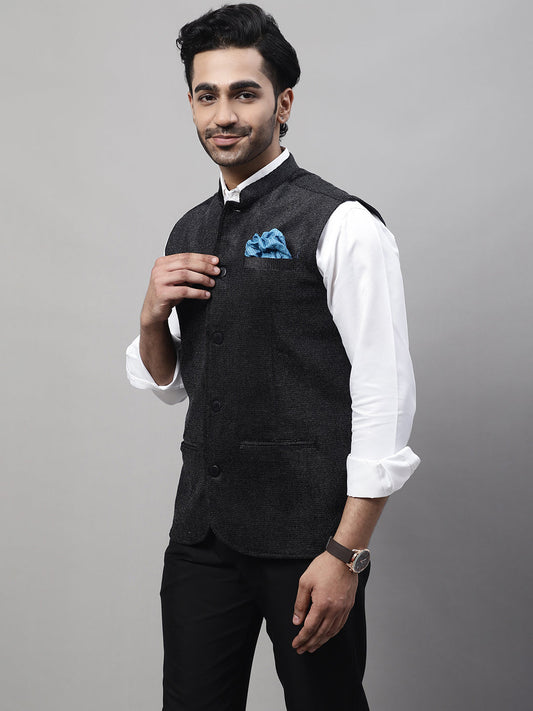 Even Apparels Men's Black Nehru Jacket With Welt Pockets | Swadesiicart