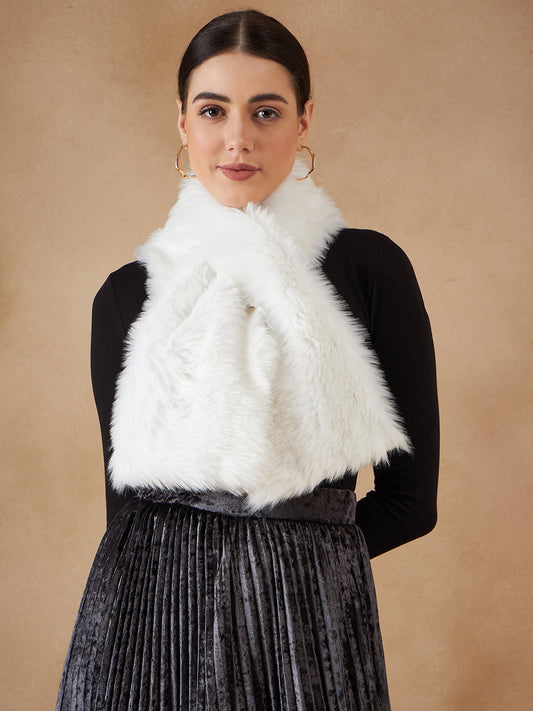 InWeave Women's Pure White Faux Fur Neck Warmer - Swadesiicart