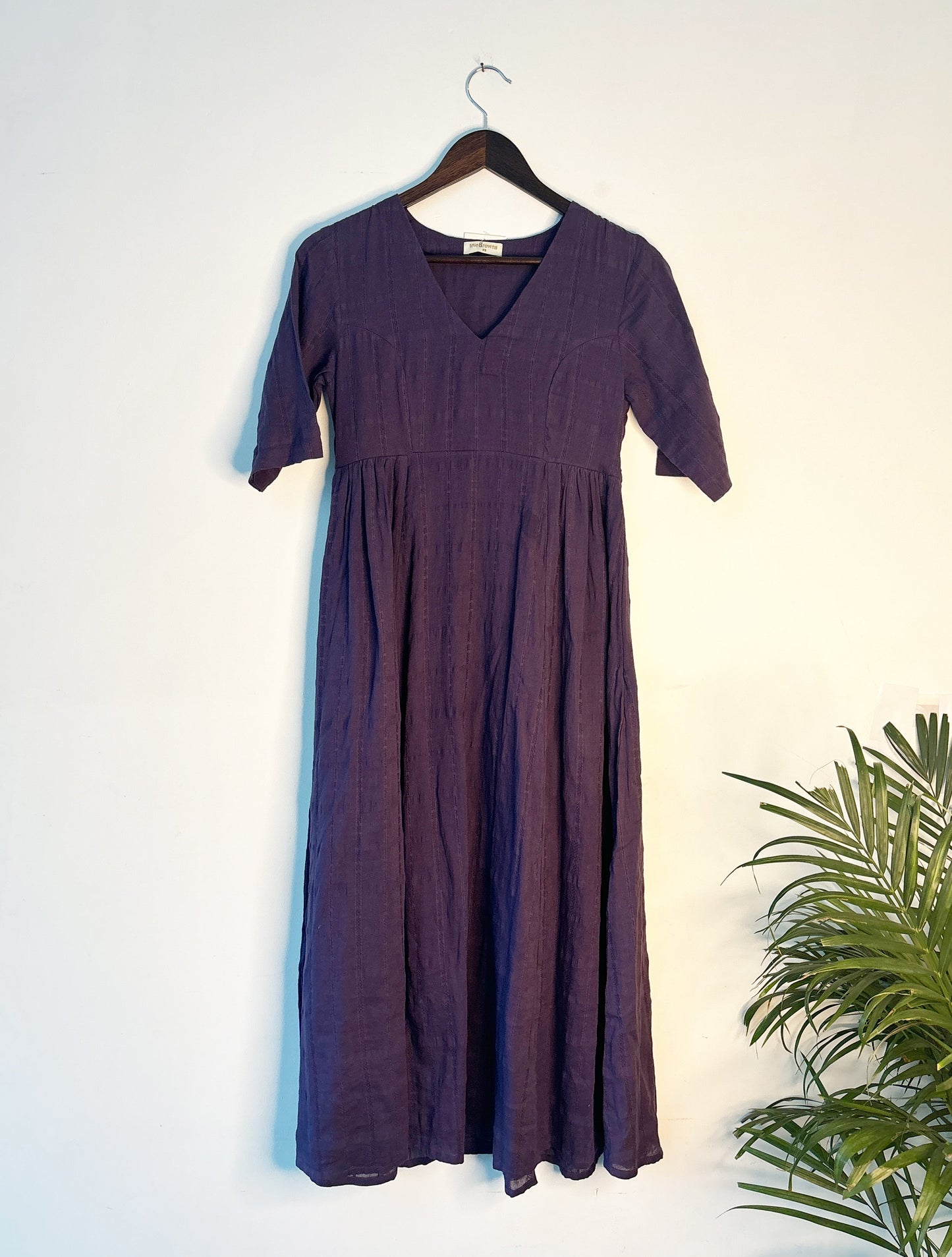 trueBrowns Purple Square Dobby Dress | Swadesiicart