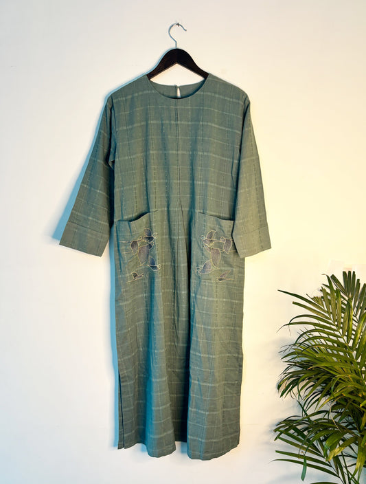 trueBrowns Light Blue Dobby Dress | Swadesiicart
