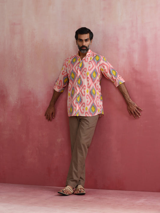 trueBrowns Men's Lime Ikat Print Cotton Shirt | Swadesiicart