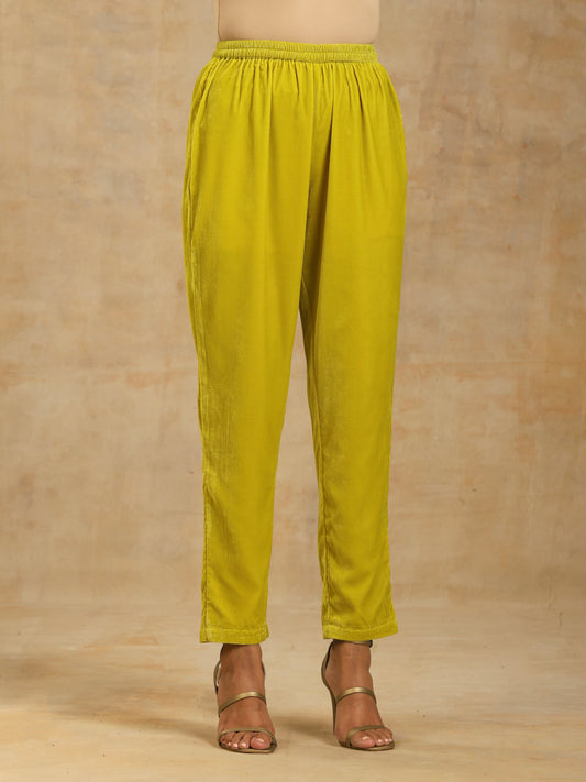 trueBrowns Lime Velvet Pant | Swadesiicart