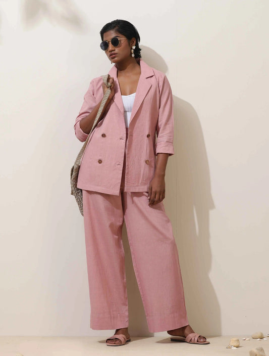 trueBrowns Pink Cotton Linen Co-Ord Set - Swadesiicart
