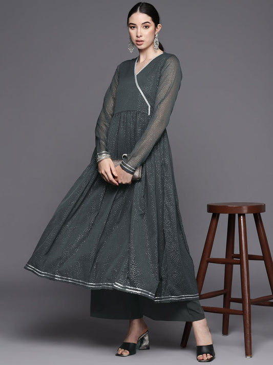 Ahalyaa Printed Angrakha Gotta Patti Kurta With Palazzos | Swadesiicart