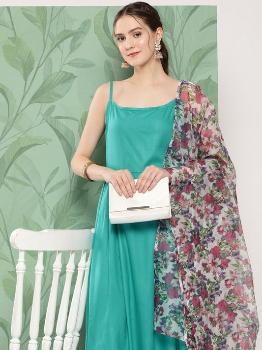 InWeave Women's Teal Strappy Set W White Pink Or Duptta - Swadesiicart