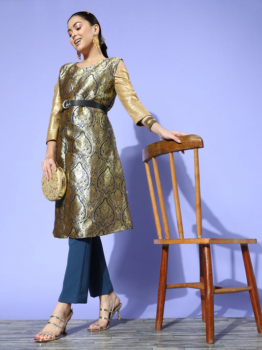 InWeave Women's Navy Brocade Jacket