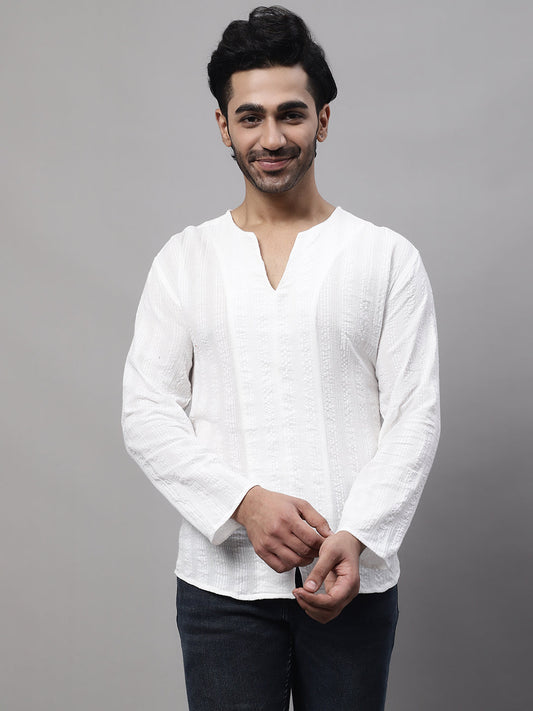 Even Apparels White Pure Cotton Open Neck Kurta | Swadesiicart