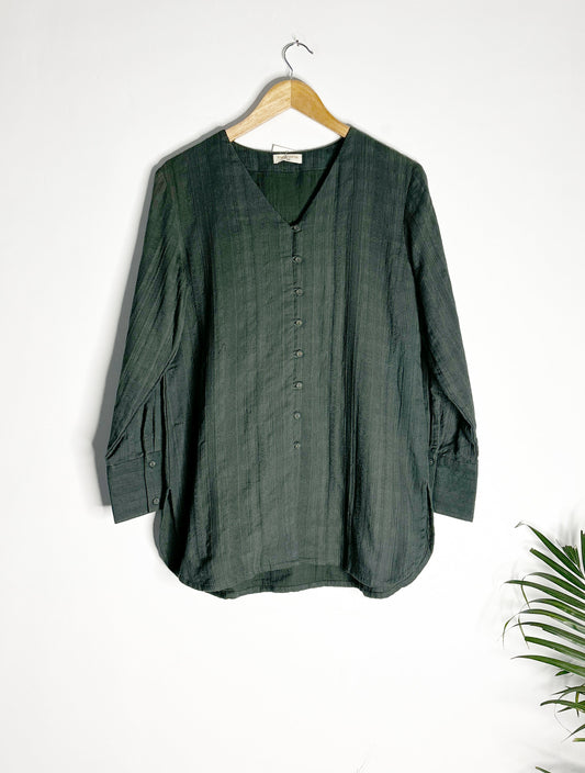 trueBrowns Green Gauze Dobby Kurta Co-ord Set - Swadesiicart