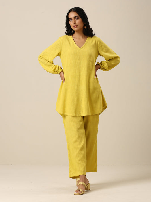 trueBrowns Lime Slub Textured Short Co-Ord Set - Swadesiicart