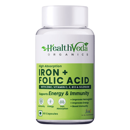 Health Veda Organics Iron + Folic Acid Capsules - Swadesiicart