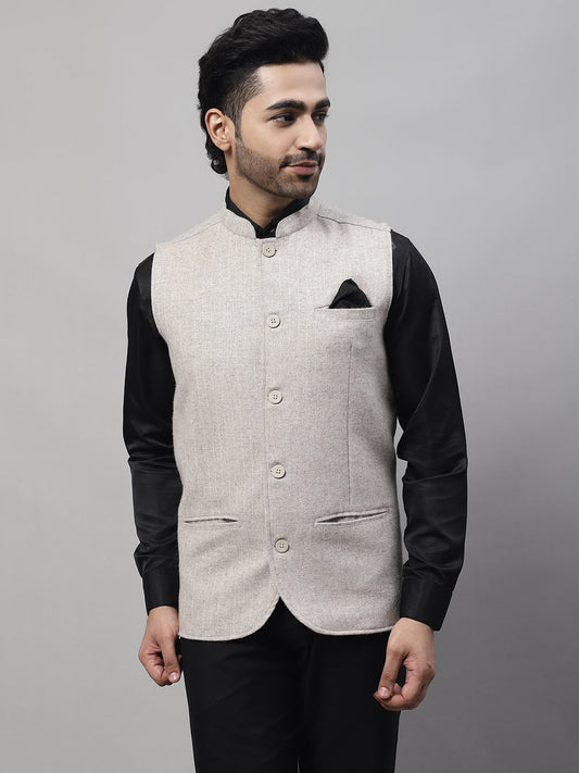 Even Apparels Men's Beige Pure Wool Nehru Jacket | Swadesiicart