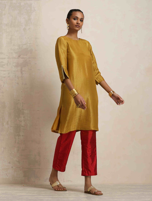 trueBrowns Gold Tissue Kurta Co-ord Set - Swadesiicart