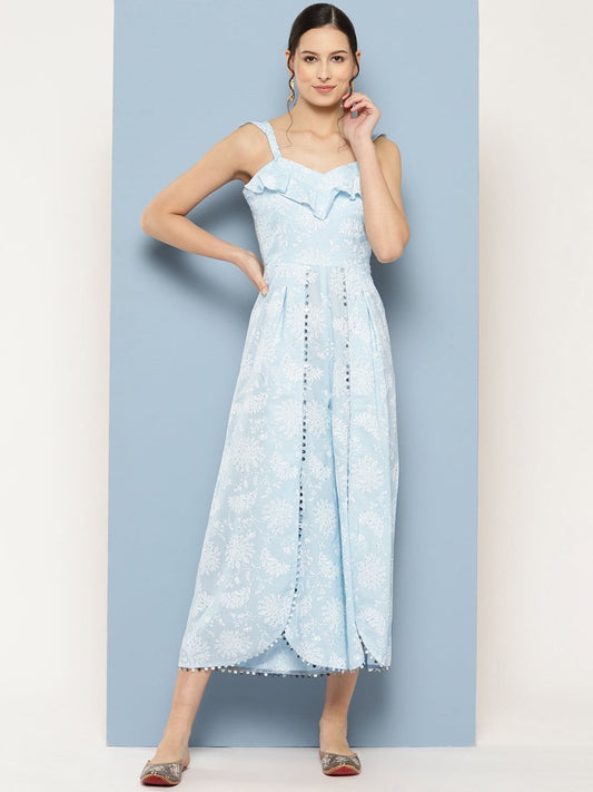 Ahalyaa Printed Basic Jumpsuit with Ruffles | Swadesiicart