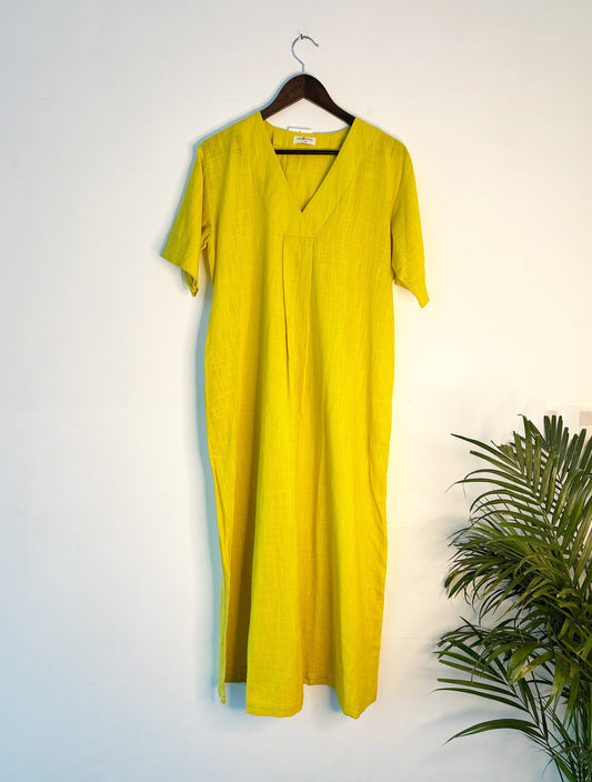 trueBrowns Lime Slub Long Kurta | Swadesiicart