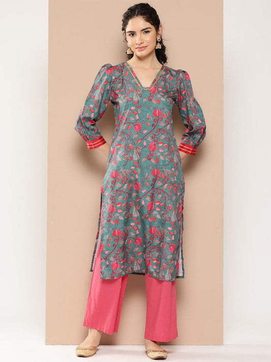 Ahalyaa Women Floral Printed Gotta Patti Floral Crepe Kurta | Swadesiicart